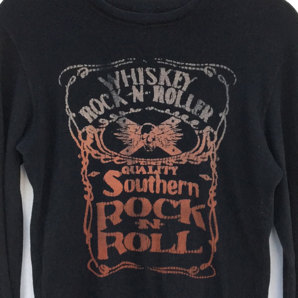 Whiskey Rock n Roller Long Sleeve Waffle Weave Tee